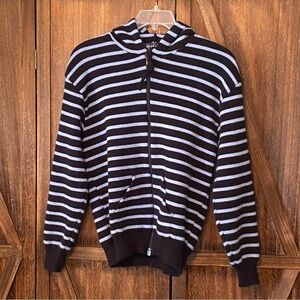 Stylish Navy Blue/Light Blue Striped Zip-Up Sweater